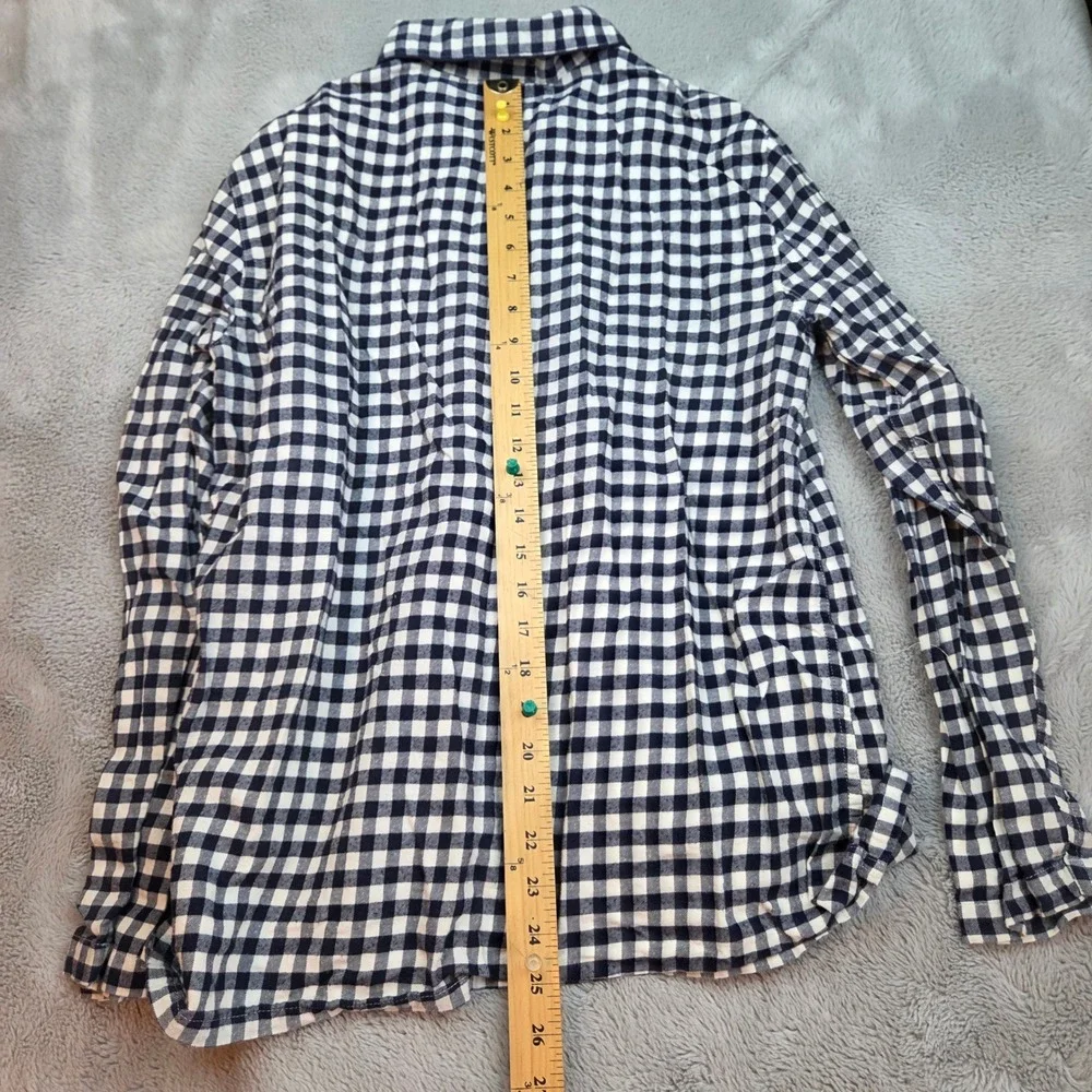J. Crew Gingham Button Down Pajama Top Womens Medium Navy Blue White‎ Cotton